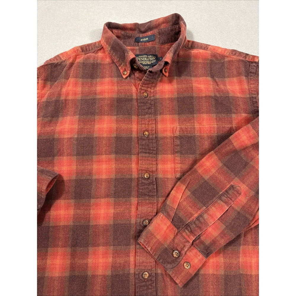 FLANNEL SHIRT Pendleton Mason Mens Large RED Plaid Button Down Casual